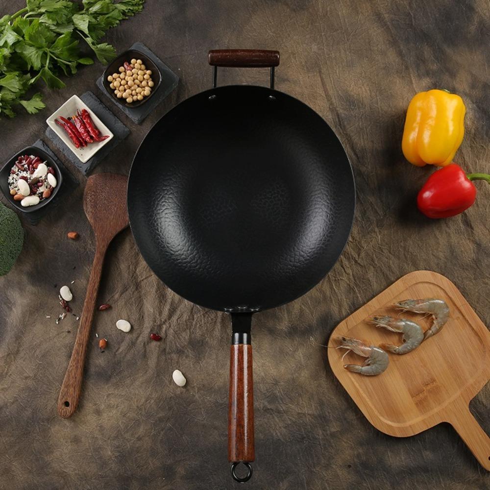 Thickened Chinese Wok Hand-forged Iron Wok Durable Cast Iron Pan  for Gas Induction Cooker