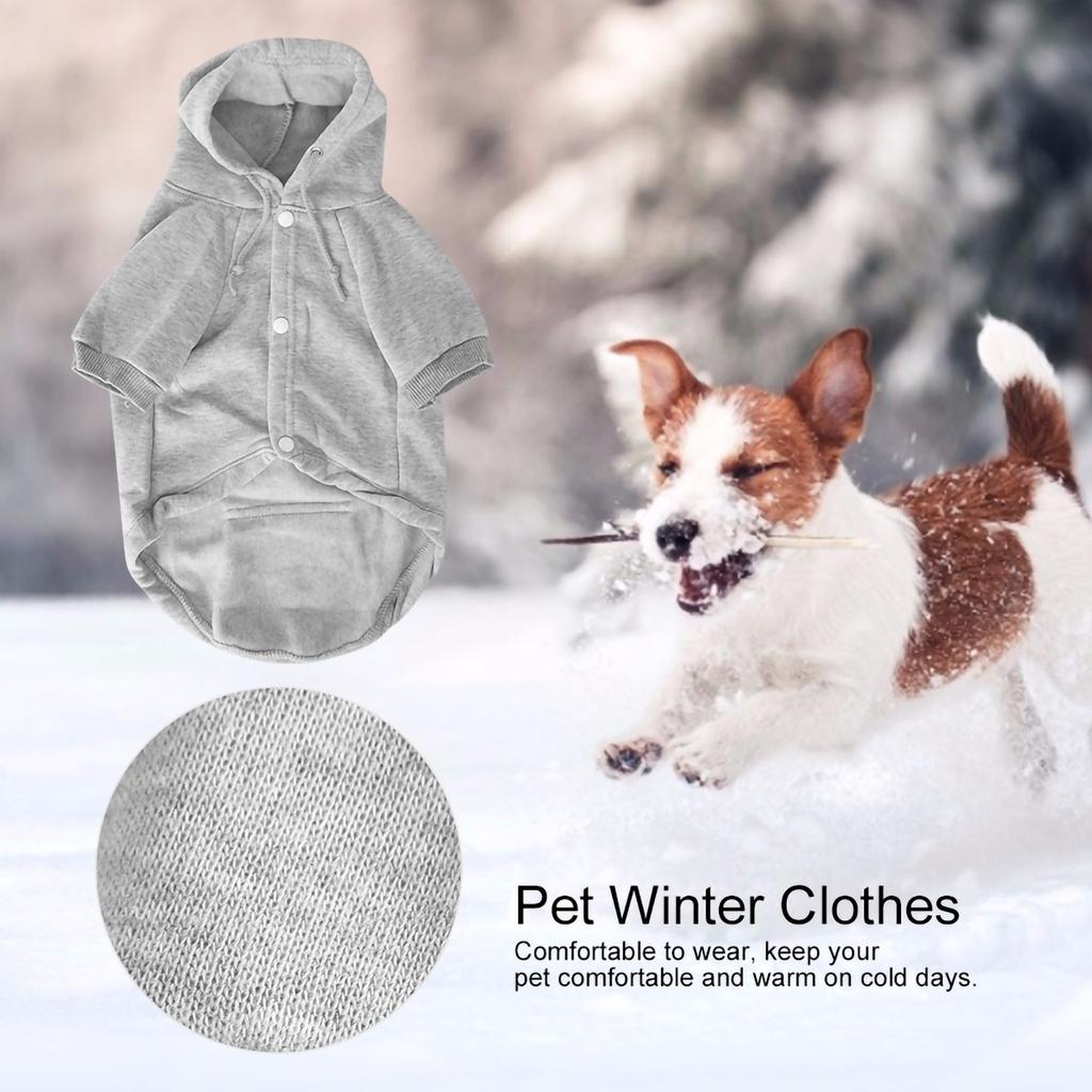 Winter Pet Clothes Costume with Hat Button Keep Warm for Dog Cat Gray