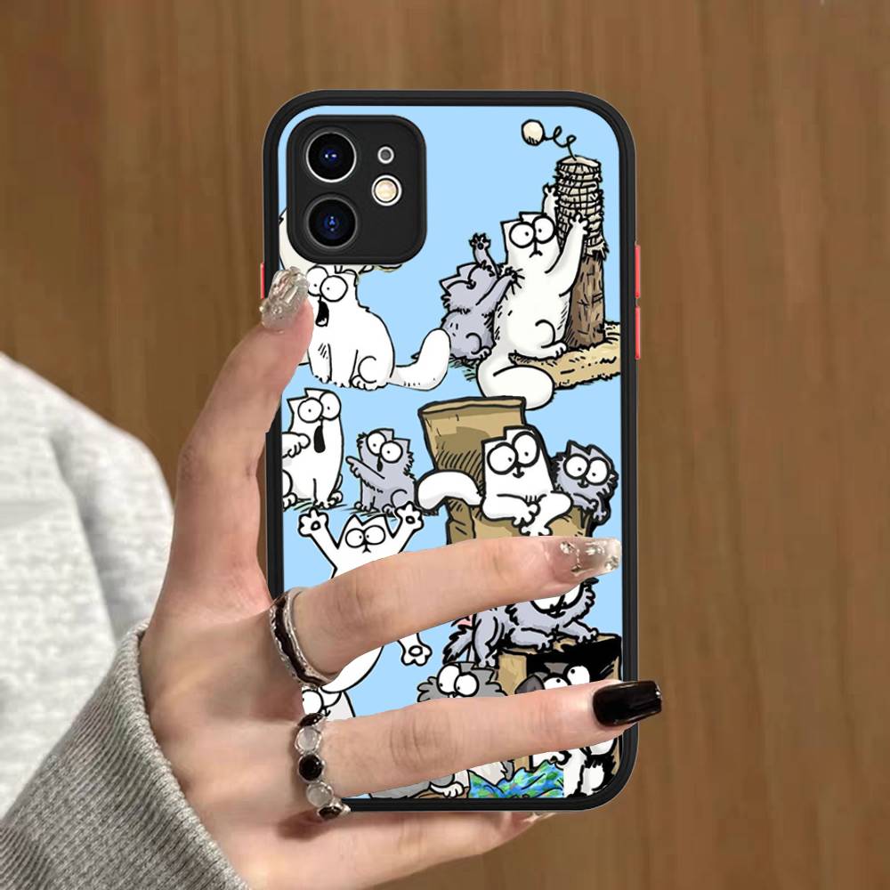 Cute S-Simons Cat Phone Case For IPhone 16 15 14 Plus 15 13 12 11 Pro Max X XS MAX Matte Cover