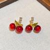 Orecchini Pendenti Ciliegia Rossa in Resina con Zirconia Cubica Rossa Lucida per Donna Placcati in Oro Vero Rame Gioielli Casual