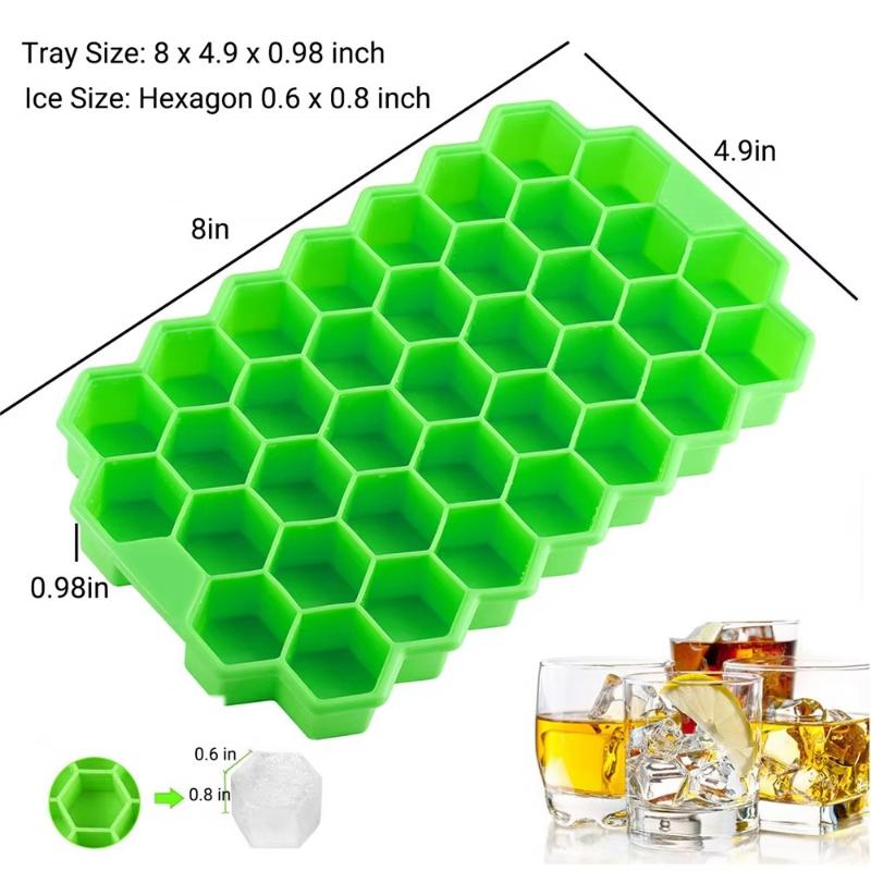 Silicone Ice Mold with Silicone Lid Reusable Ice Maker DIY Ice Fruit Juice Honeycomb Ice Tray for Chilled Drink Whiskey Cocktail