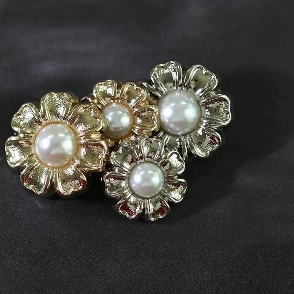 A Set of 10 Pieces of Delicate Pearl Inlaid Sunflower Shape Metal Buttons, Dress Shirt Blazer Cardigan Decorative Flower Buttons