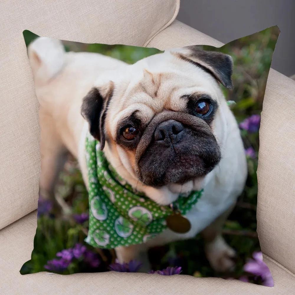 Soft and Cute Pug Series Double-sided Printed Decorative Pet Animal Pillowcases Suitable for Car Sofa Home Car Pillowcases
