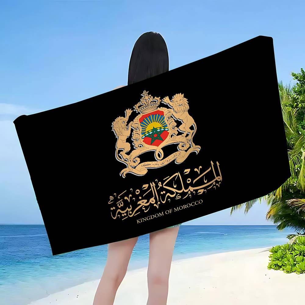 Morocco Map Flag Microfiber Beach Towel Absorbent Quick Dry Soft Yoga Swimming Resort Mountain Climbing Towel