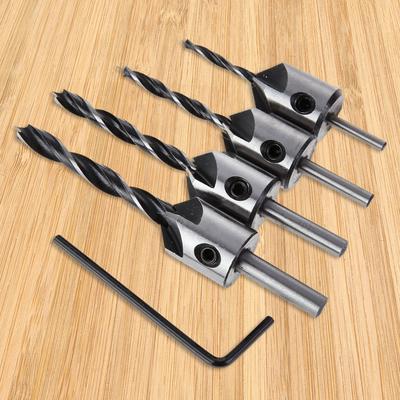 4pcs Three Pointed Woodworking Counterbore Drill 3-6mm HSS Screw Chamfering Drill Bit 5 Flute Countersink Drill Bit Set