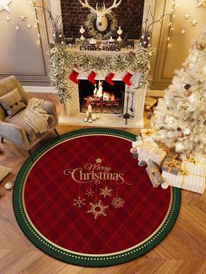 Tappeto Rotondo Natalizio Soggiorno Camera da Letto Festivo Rosso Atmosfera Festiva Decorazione Albero di Natale Decorato