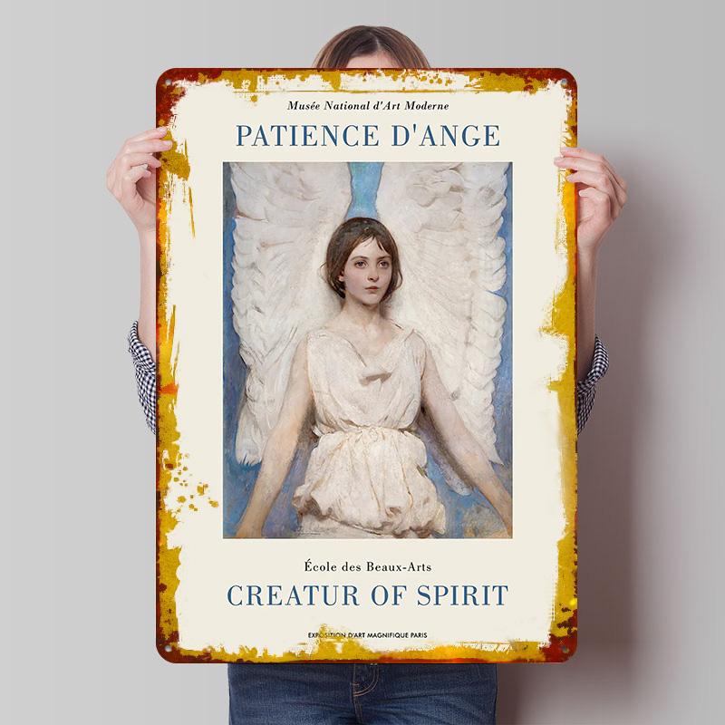 

Angel Patience Painting Tin Plaque Poster Customized Wall Art Retro Vintage Metal Signs for Man Cave Room Decoration Gaming Home 20x30cm（7.8x11.8inch）