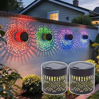Solar Wall Light, 7 Color Changing Fence Light, Outdoor Projection Lamp, Waterproof Garden Lamp for Yard Patio Backyard Decor
