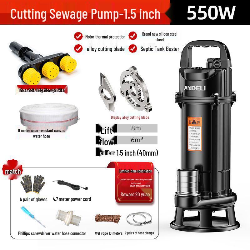 220V Kupfer Klärgruben-Schneidpumpe für Toiletten, Abwasser, Schlamm und Wasser - Ideal für den Hausgebrauch und die Landwirtschaft