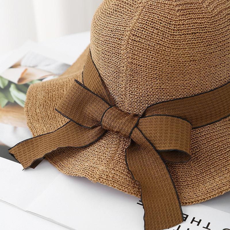Women's Fisherman Hat With Bow Ribbon Metal Label Breathable Sun Protection Wide Brim Sun Hat For Outdoor Travel Korean Style