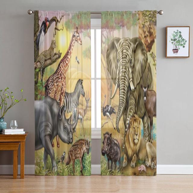 Tropical Safari Dyr Elephant Skinne Vindusgardiner Til Stue Soverom Voile Tyll Gardiner Stoffgardiner Til Kjøkken