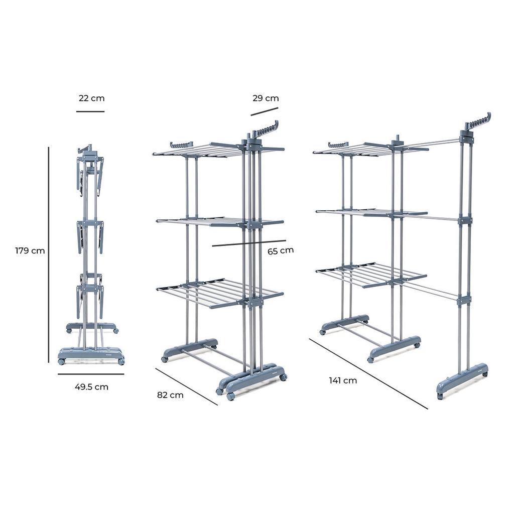 Foldable Vertical Extendable Clothes Drying Rack with Wheels Dolver XL InnovaGoods 30 Bars