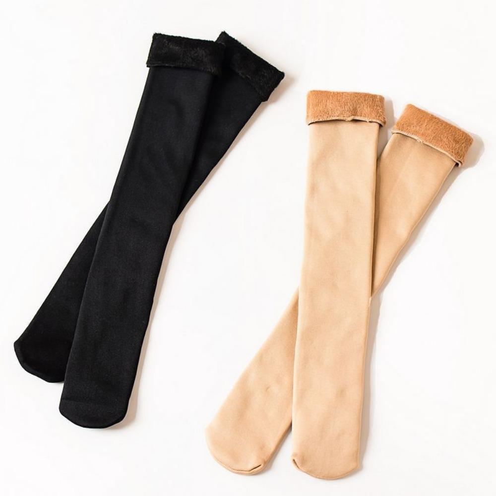 Autumn and Winter Fleece Thickened Warm Tube Socks Knee Calf Socks Black Skin Tone Stockings Thickened