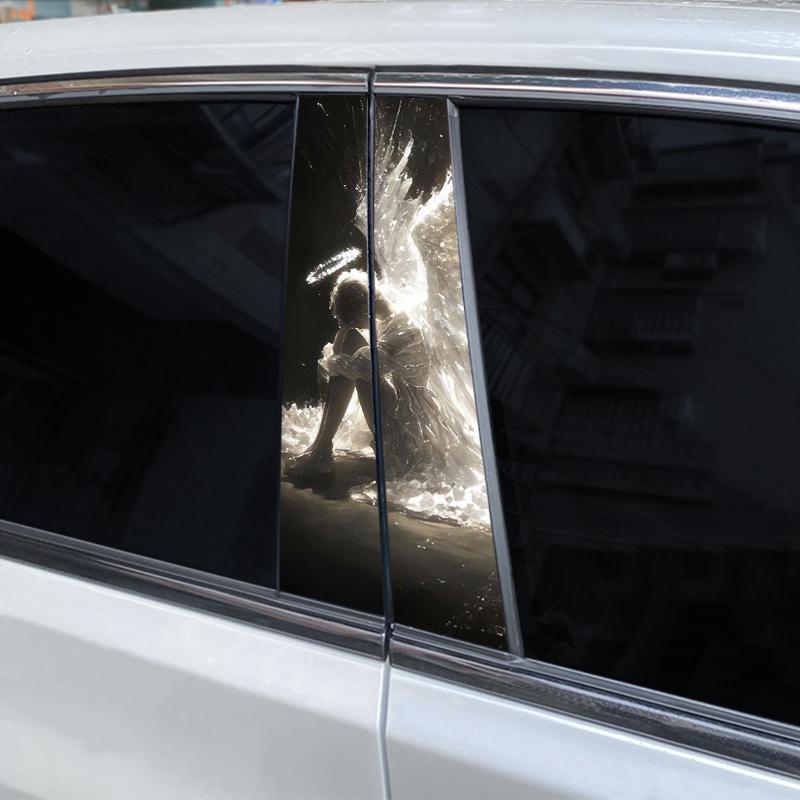 2 Stück Engels Auto Säule Vinyl Aufkleber Auto Tür Säule Dekorativer Aufkleber Abdeckung Kratzer Auto Aufkleber Wasserdicht Selbstklebendes Papier