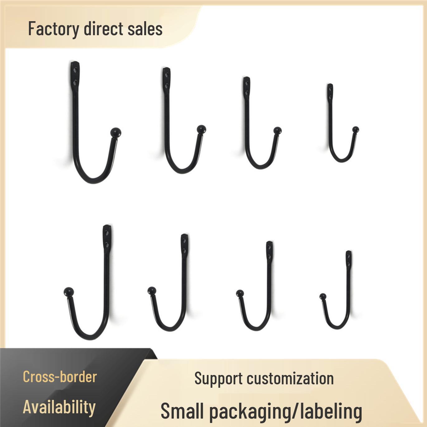 

Black Metal Double Hole Iron Hook for Coats and Hats Free mounting screws