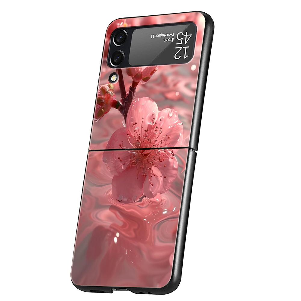 Pink Spring Cherry Blossoms Hard PC Phone Case For Samsung Galaxy Z Flip 5 4 3 Black Cover For Galaxy Z Flip 6 Shockproof Capas