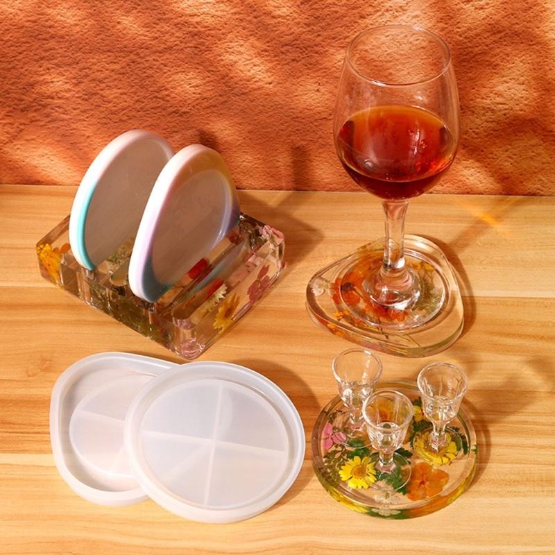 Reusable Epoxy Resin Molds Silicone Triangular & Round Coaster Molds for DIY Coaster & Storage Rack DIY Resin Art Tool