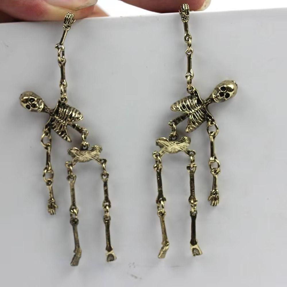 2 Pairs Pierced Halloween Skull Earrings Skull Shape Skeleton Drop Earrings For Women