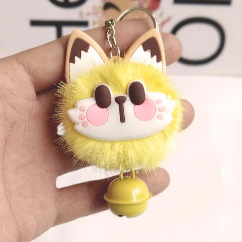 1 PC Cute lucky cat plush keychain imitation mink fur ball keychain with bell pendant