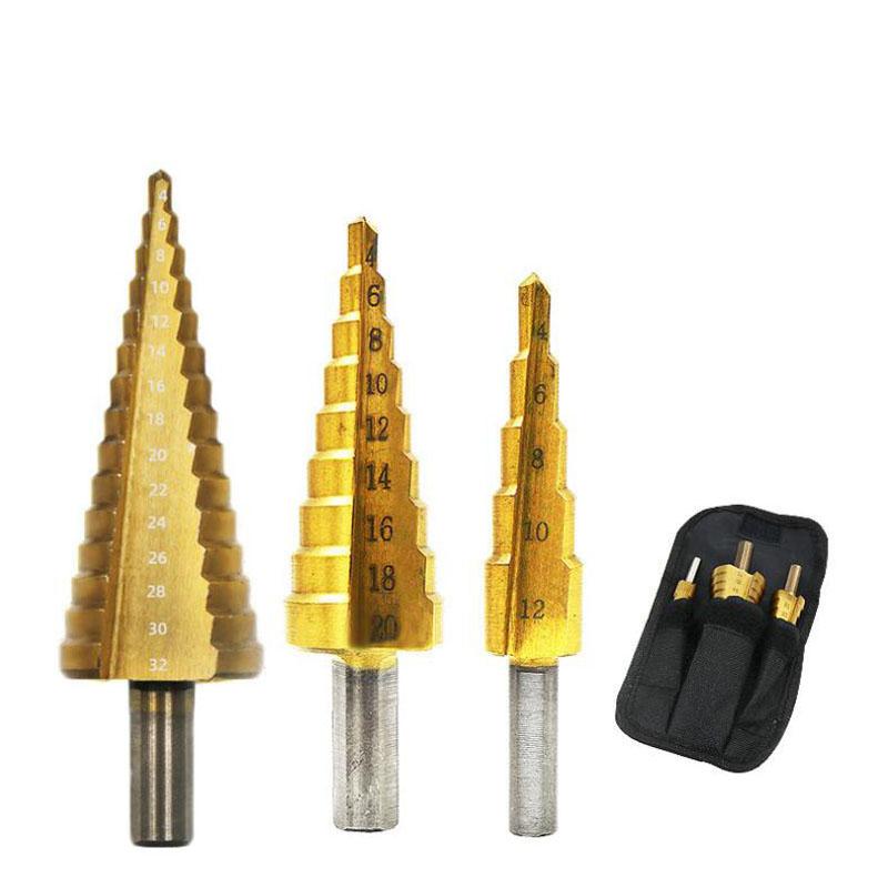 HSS Cobalt Step Drills Bit High Speed Steel Nitrogen Spiral Triangle Shank Drill Bit Set for Metal Cone
