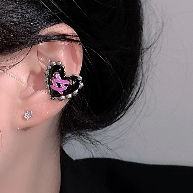 Fashion Drop Oil Bowknot Heart Ear Bone Clip Earrings for Women Metal Love Without Ear Hole Ear Cuff Non Piercing Jewelry
