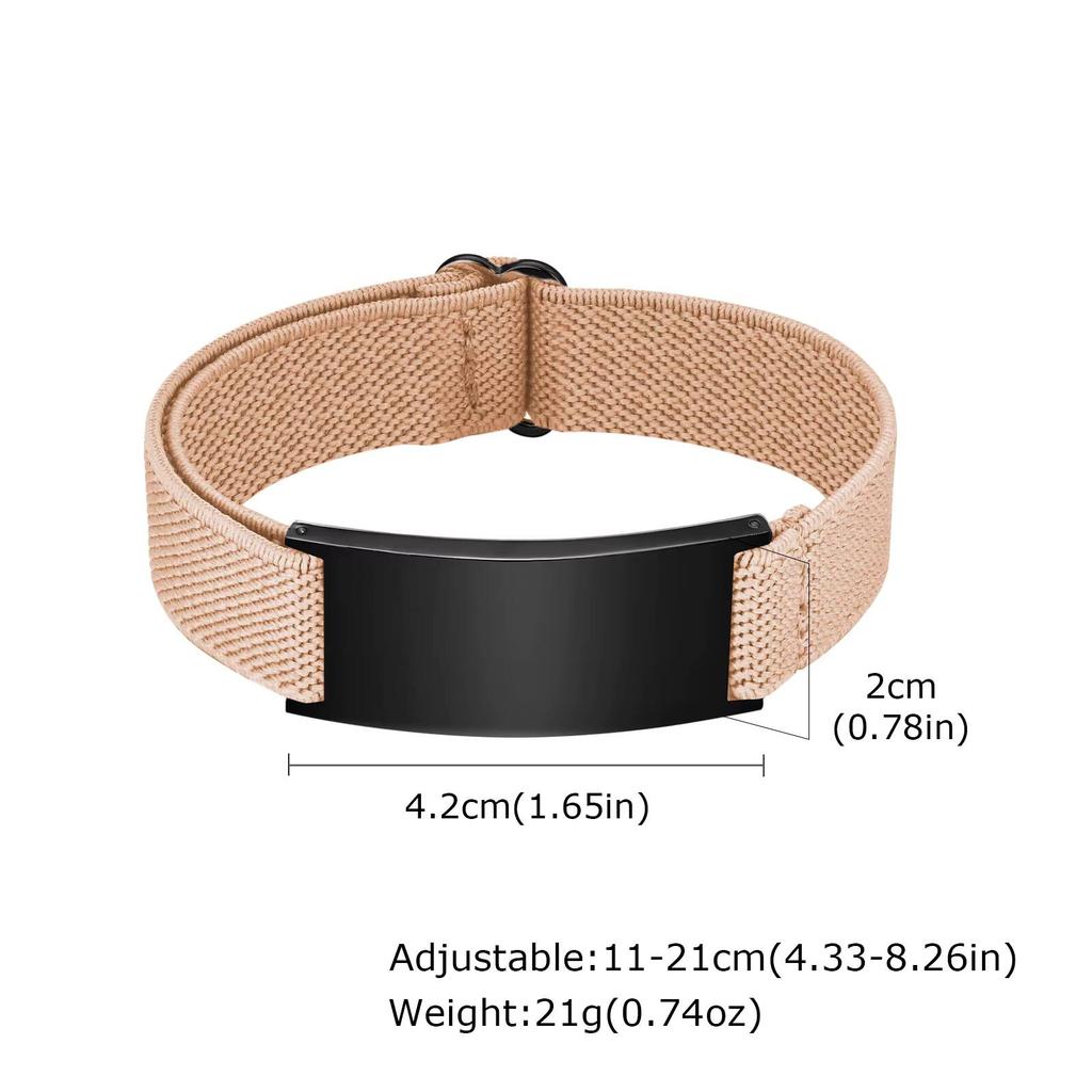 Vnox Free Engraved Curved Plate Bracelets Elastic Wristband for Men Women, Stainless Steel Adjustable Band, Personalized Jewelry