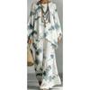 Casual print suit for women, bat-sleeved irregular top, drape wide-leg pants, two-piece set, one piece