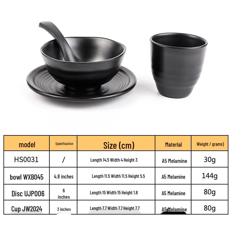 Jiuyue Mei Black Melamine Restaurant Dinnerware Set