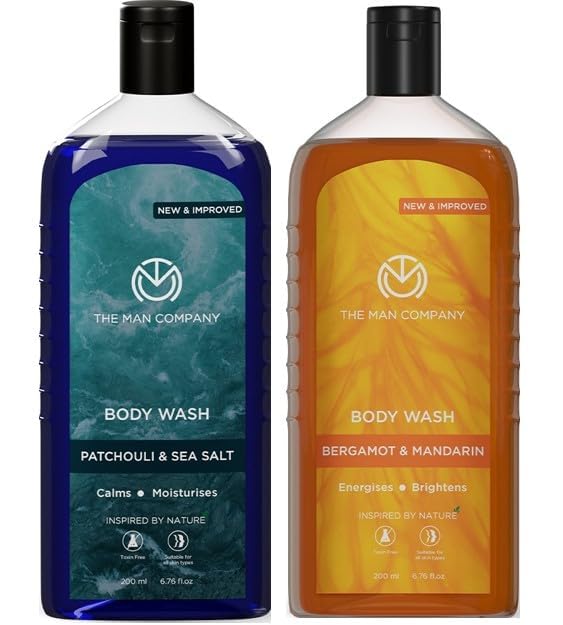 The Man Company Shower Power Duo | Patchouli & Sea Salt For Deep Moisturization & Smooth Skin | Bergamot & Mandarin For Glowing & Bright Skin | T