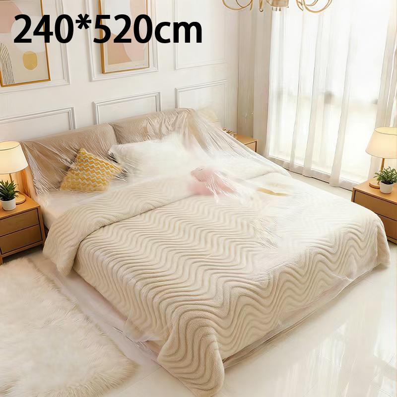 Transparent Disposable Bed Dust Cover Waterproof Thick Plastic Furniture Protection Easy Application Elastic Edges·