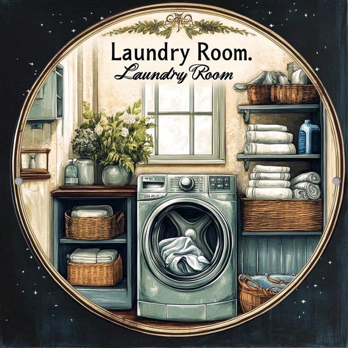 

Vintage Laundry Round Metal Wall Sign for Home Cafe