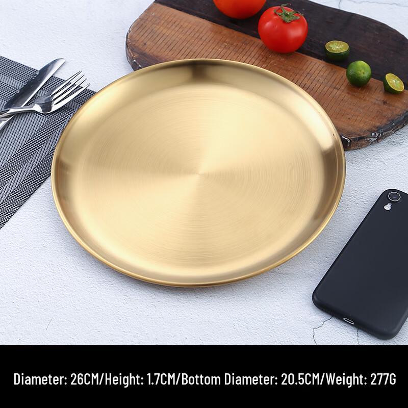 Korean Style Gold Stainless Steel Round Dinner Plate Set