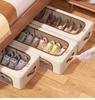 Foldable Shoe Storage Box with Dual Windows - Beige Fabric, Under-Bed Organizer for Sneakers & High Heels, Stackable Design, Shoe Storage Organizer