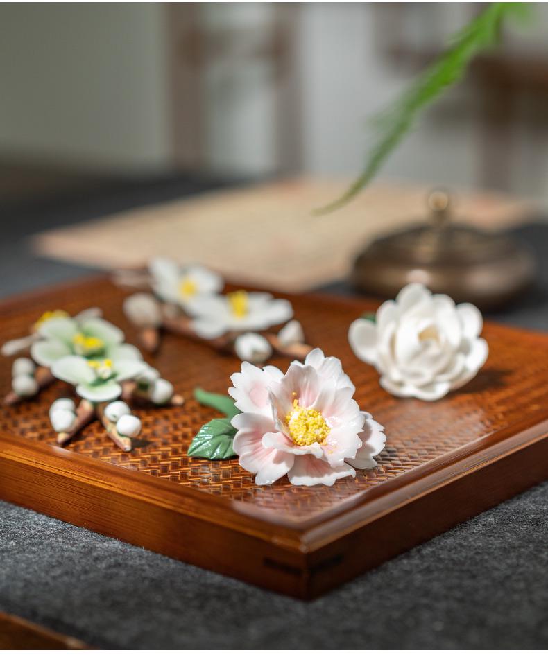 Ceramic Incense Holder & Brush Rest - Magnolia Plum Blossom Design