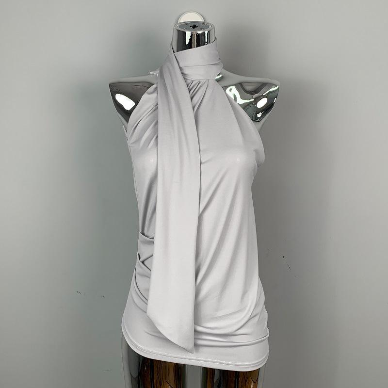 Dongdaemun Slim Fit Halter Top – Dámský univerzální top se stuhou zvýrazňující klíční kost a postavu