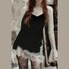 Women's Lace Spliced Long Sleeve Sexy Short Dress