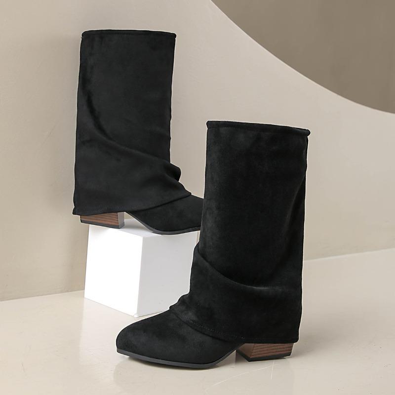 Suede Mid-tube Boots Women's New Round Toe Sleeve Soft Sole Anti-slip Wear-resistant Fashion Boots