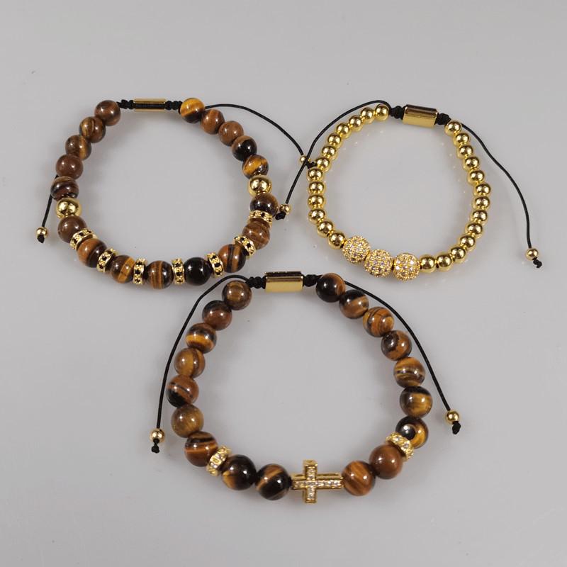 European Punk Zirconia & Tiger Eye Woven Bracelet Set for Couples