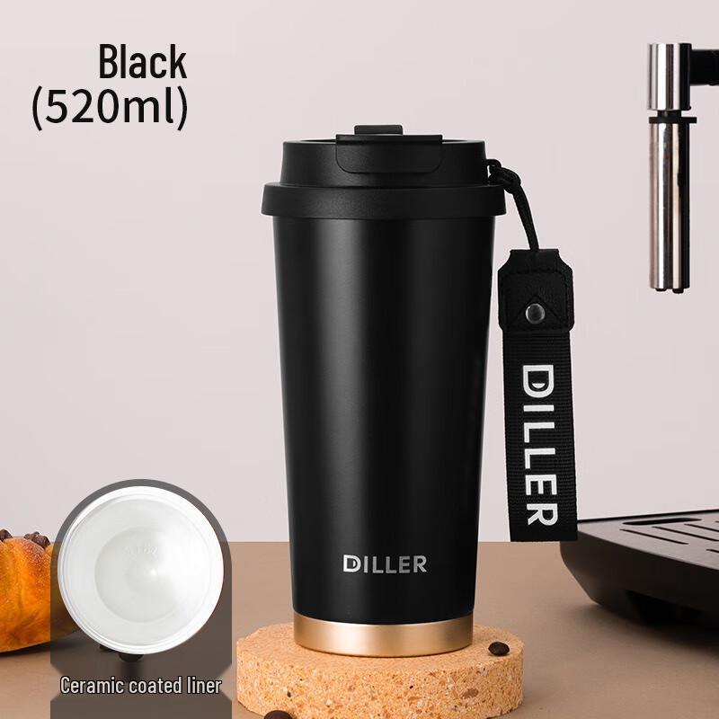 Diller Bärbar Keramisk Isolerad Resemugg med Sugrör