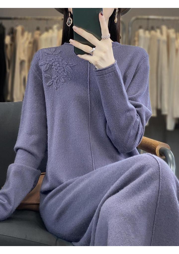 2023 Autumn/Winter Australian Cashmere Pullover & Long Crochet Skirt Set with 100% Chinese Wool