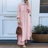 Damen-Moslem-Abaya-Kaftan, lässig, lockere Bluse mit Puffärmeln und lange Hose, 2-teiliges Set