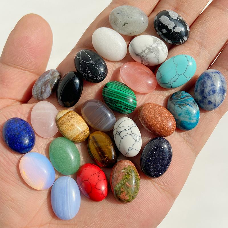 5pc Natural Stone Cabochon Oval Charm Egg Shape Flatback Stone Loose Cabochon for DIY Jewerly Ring Necklace Bracelet Accessories