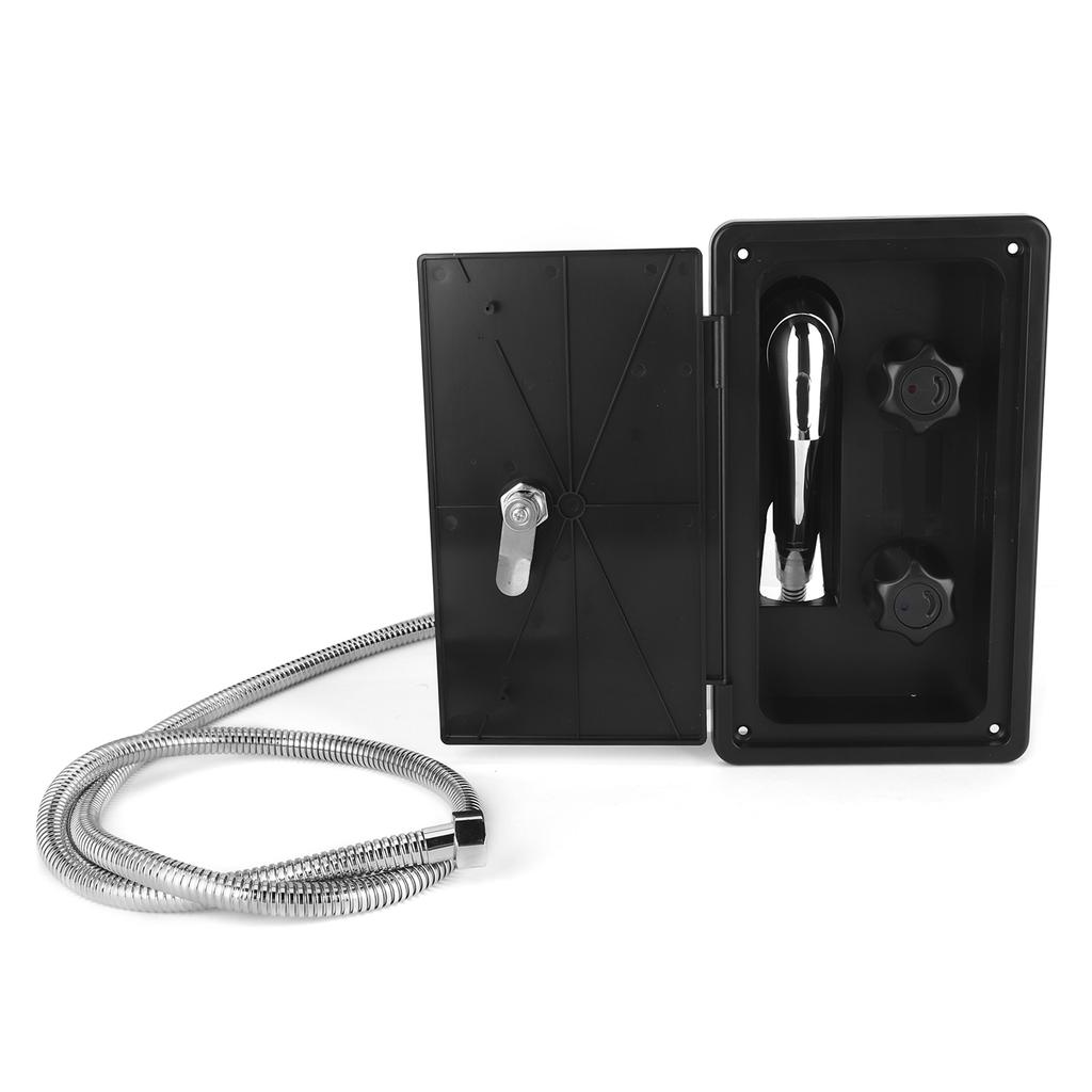 Exterior Shower Box Kit Hot Cold Water Dual Valve with Lock Keys 1/2in Thread for RV Motorhome Carav