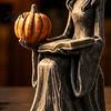 Tabletop Witch Decoration Halloween Statue, Gothic Figurine with Pumpkin And Book, Matte Black Fall Holiday Decorations Sculpture, Mantel Shelf