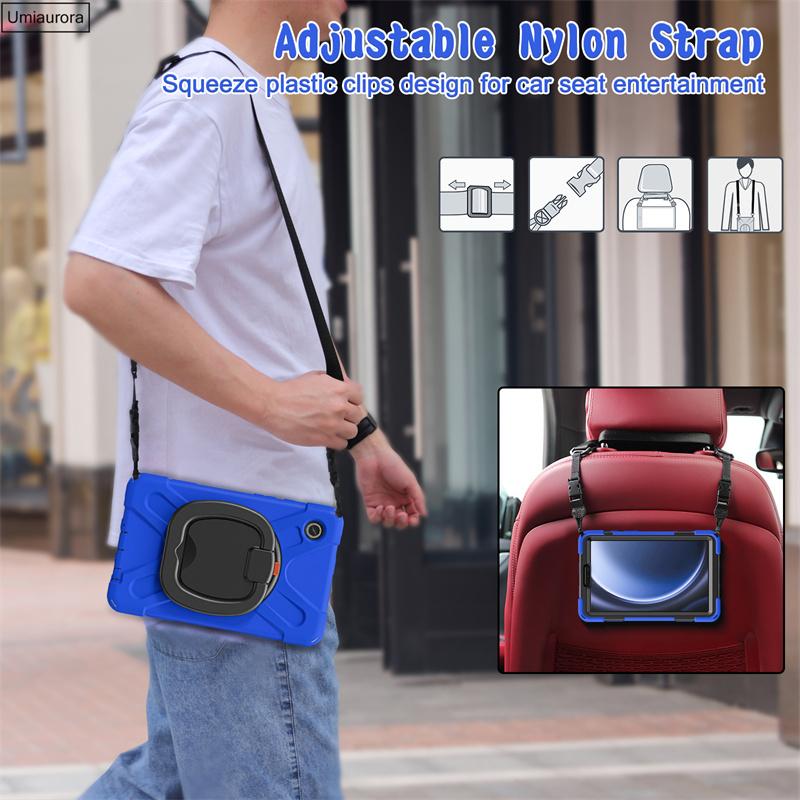 For Samsung Tab A7 A8 A9 A11 Plus SM-X230 X210 X200 T220 S6 Lite 10.4" Shockproof Tablet Case Pull Ring Stand Strap Rugged Funda