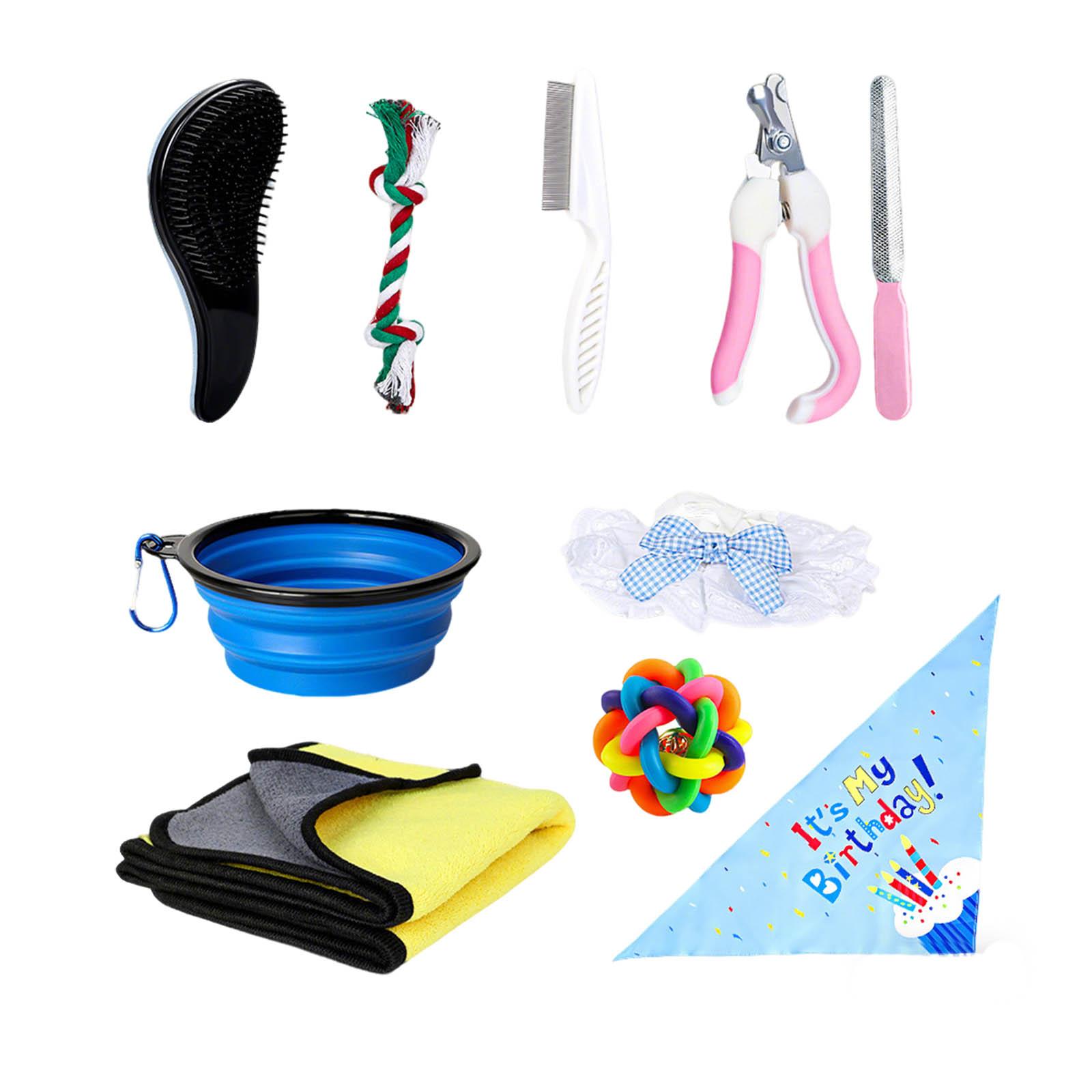 

Набор для чистки домашних животных Игрушка для животных Аксессуары для чистки Шарф Сетчатая сумка Силиконовая складная миска Когтерез 11pd One Size