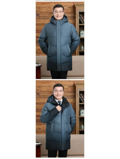 2025 Men's Mid-Length Down Jacket: Thickened White Duck Down, Business Casual, Winter Outerwear for Middle-Aged and Elderly.