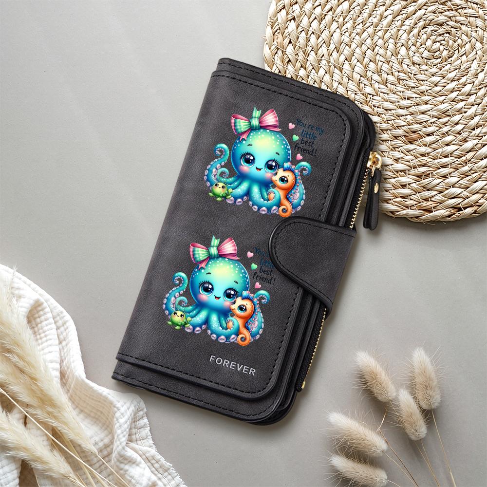 Cute Cartoon Octopus Printed Women Wallet Casual Portable Long Fashion Purse for Daily Use