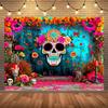 Tło Imprezowe Dzień Zmarłych Meksykańskie Dia DE Los Muertos Tło Fotograficzne Fiesta Cukrowa Czaszka Dekoracja Baner Kącik Fotograficzny