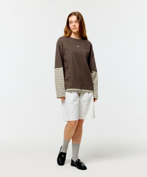 DEPOUND Striped Layered Logo T-Shirt [Brown]